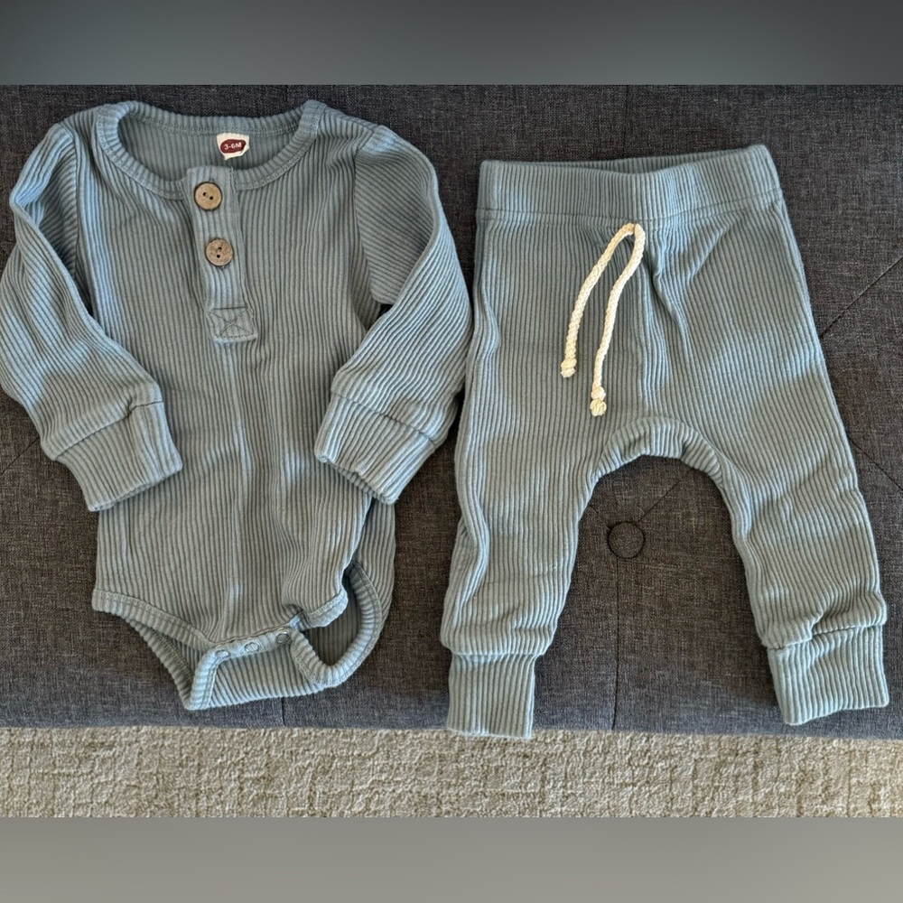 Little One Shop Baby Ribbed Jogger Bodysuit Set Blue 3-6